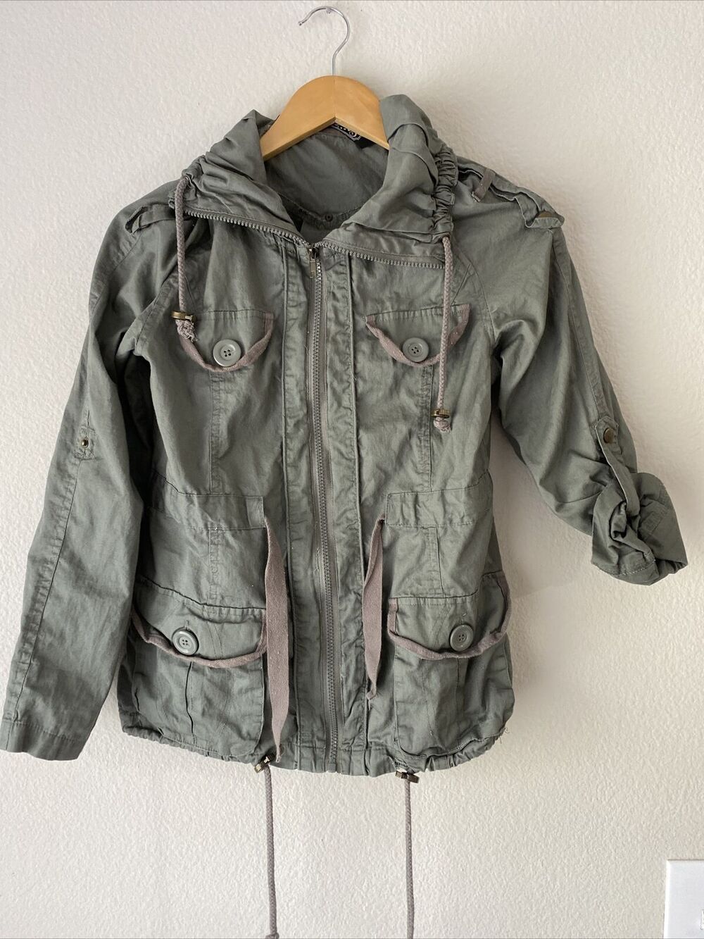 Last Kiss Military Utility Coat Style Moss Olive Army Green Small